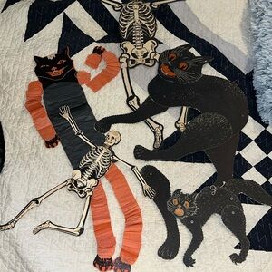 Original Vintage Beistle & Luhrs Halloween decorations cat skeletons honeycomb